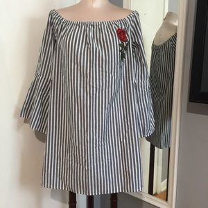 No Comment off shoulder mini stripe dress size L